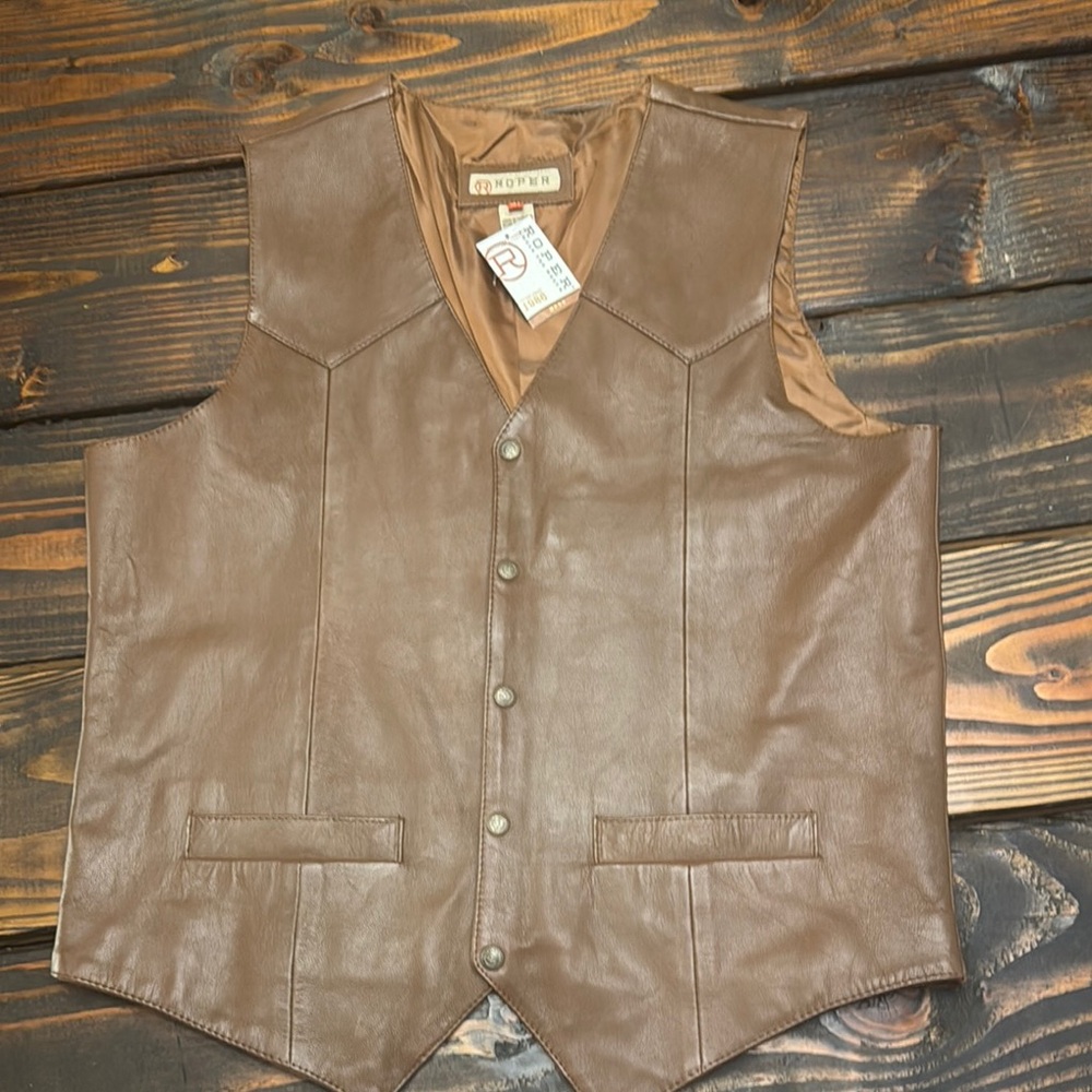 Roper Brown Leather Vest Classic Western Style